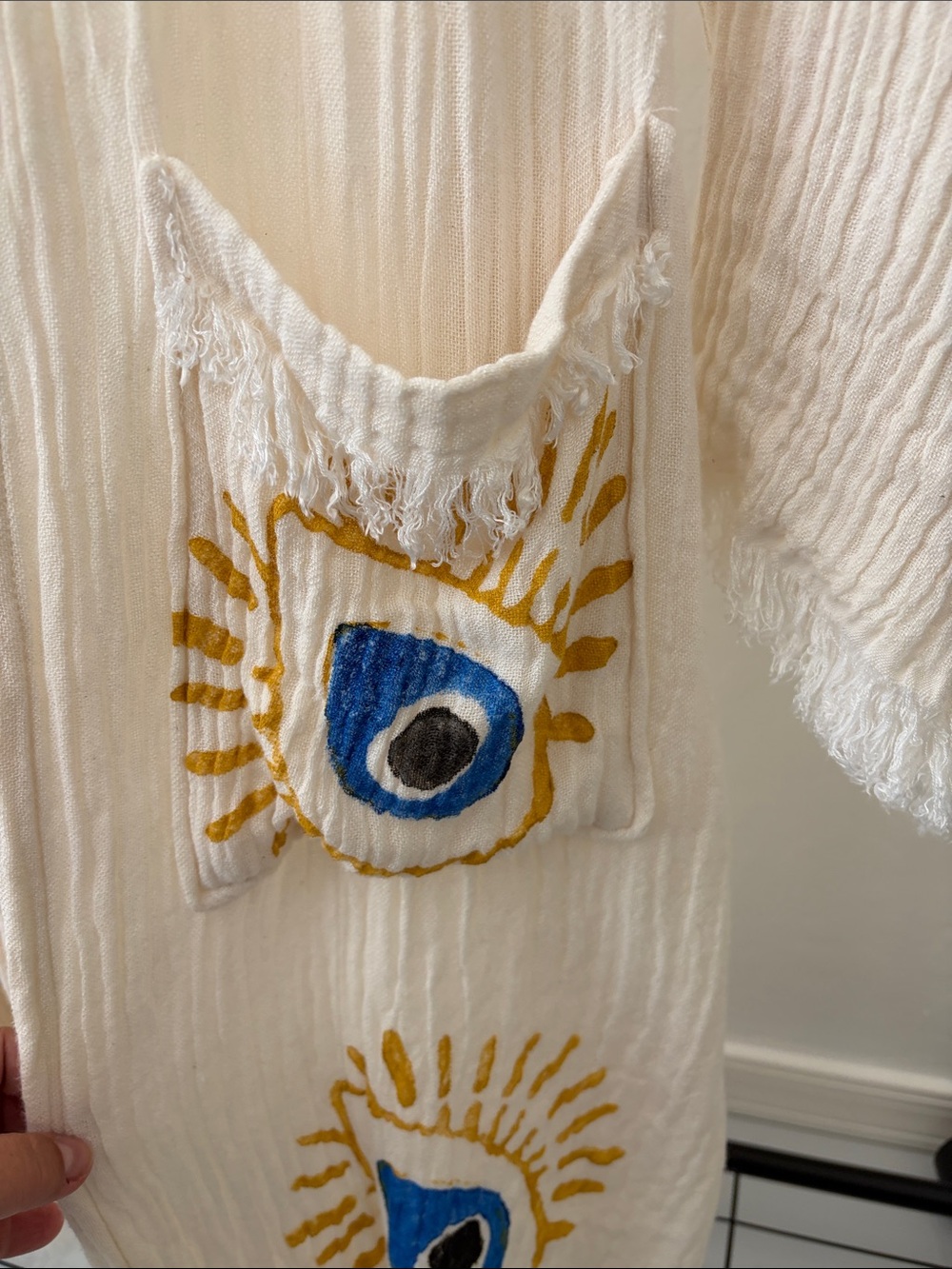 Turkish Cream Hooded Eye-Print Robe - Picture 5 of 7